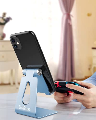 CreaDream Adjustable Cell Phone Stand, Phone Stand, Cradle, Dock, Holder, Aluminum Desktop Stand Compatible with Phone 13 12 Pro Max Charging, Accessories Desk, All Mobile Phones, Sierra Blue - color: Sierra Blue