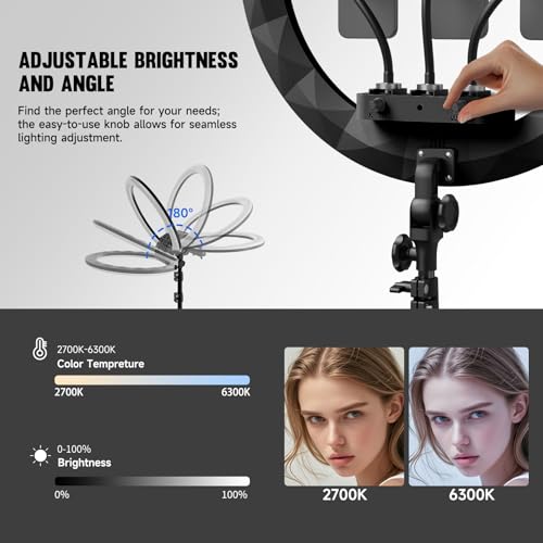 Ring Light Wall Mount with 3 Phone Holder, 19" Adjustable Ring Light with Rotatable Boom Arm, Space-Saving Overhead Lighting Solution for Studio Photography, Salon, Beauty Tattoo Light, Barber Light - size: 19inch
