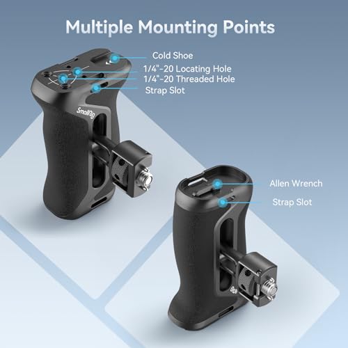 SmallRig Side Handle with (1/4" & 3/8") Two-in-One Locating Screw, Stretchable Mounting Point, Ergonomic Handgrip with 36mm Up/Down Adjustable, Left/Right Hand Universal - style: Two-in-One Side Handle