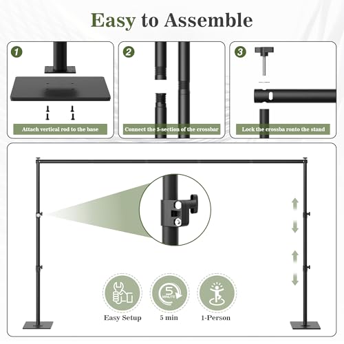 Square Backdrop Stand 6.5x10 ft, Adjustable Photo Backdrop Stand Kit, Heavy Duty Pipe and Drape Photography Background Support with Flat Metal Base for Wedding, Party, Video Studio, Birthday, Black - size: 10x6.5 ft