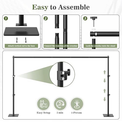 Square Backdrop Stand 6.5x10 ft, Adjustable Photo Backdrop Stand Kit, Heavy Duty Pipe and Drape Photography Background Support with Flat Metal Base for Wedding, Party, Video Studio, Birthday, Black - size: 10x6.5 ft