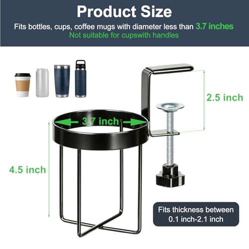 MYITYARD Desk Cup Holder Clamp, Anti-Spill Clip On Table Cup Holder, Rotatable Water Bottle Stand Drink Coffee Mug Storage, Office Accessories for Home and School (Black) - color: Simple Line Desk Cup Holder