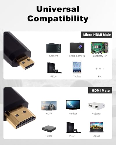 Duttek 4K Micro HDMI to HDMI Coiled Cable 8FT/2.5M, Extreme Slim/Thin Micro HDMI Male to HDMI Male Coiled Cable for 1080P, 4K, 3D, and Audio Return Channel - size: 2.5M/8FT