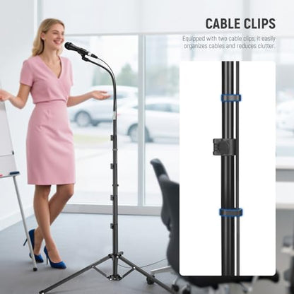 NEEWER Microphone Stand with Flexible Arm, Boom Arm Mic Floor Tripod Mount Holder with Mic Clips, 3/8" to 5/8" Adapter, Cable Clips for Singing Vlogging Live Streaming Video Recording, MS010 - style: MS010