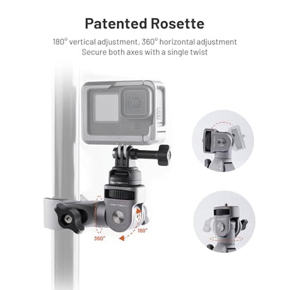 PGYTECH CapLock Super Clamp Mount, Aluminum Alloy Bracket, Crab Heavy Duty Clamp with 1/4" Screw for Gopro 13/12, DJI Osmo 360/Action 6/5 Pro/Pocket 4/3/Xtra Muse, Insta360 Ace Pro2/X5, Action Camera