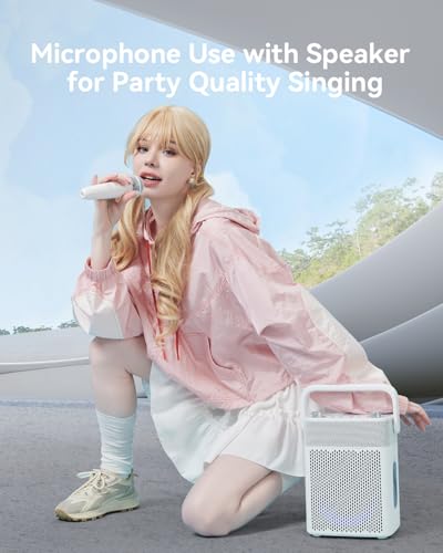Singing Microphone with Earphone, Ideal for Vocal Recording, Podcasting, Live Streaming, Gaming, Compatible with Smule & Starmaker & Stingray, USB-C Dongle & Lightning Adapter, White