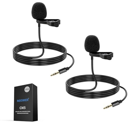 NEEWER 2 Pack Lavalier Lapel Microphone Compatible with DJI Wireless Mic Transmitters Rode Wireless GO II 2, Omnidirectional Condenser Wired Clip On Lav Mics for Stage YouTube Live Streaming, CM5 - style: CM5(2-Pack)w/3.5mm TRS Plug