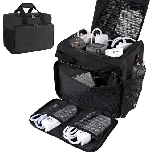 Cable Organizer Bag,Cable Management Box Cord Organizer Case,Electronics Cord Storage Bag with Adjustable Divider Large Cable Storage Bag Carrying Case for Cable, Cord,Power Strip