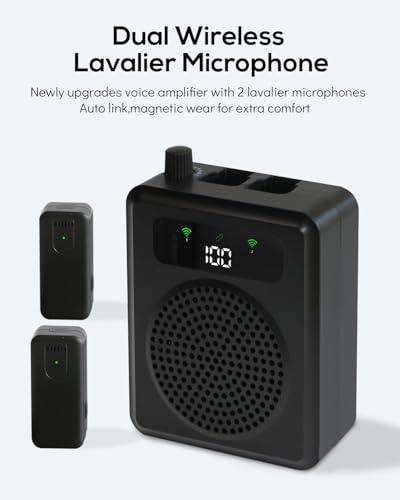 Wireless Voice Amplifier with Lavalier Microphones, Portable Voice Amplifier, Microphone with Speaker, Mini Megaphone with Clip on/Lapel Mic Teacher Microphone for Classroom Speech (Black) - color: Black