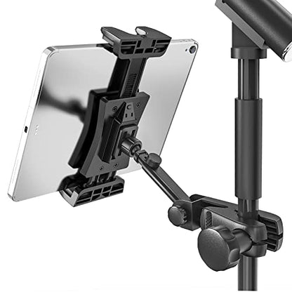Tablet Holder for Microphone Stand, Mic Music Stand Tablet Holder for iPad, 360° Adjustable Clip-on Phone Mount for Shee Music Stand, Fits Devices from Screen Size 4.7 to 12.9”