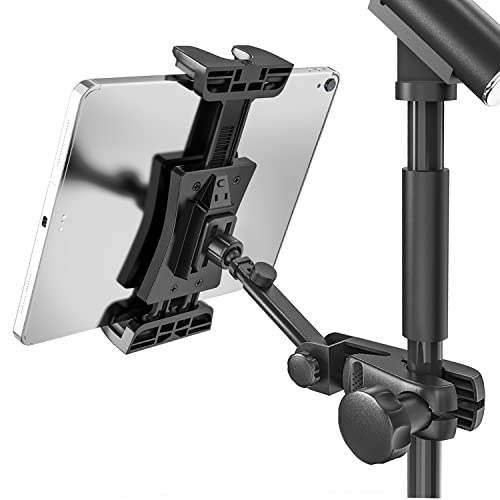 Tablet Holder for Microphone Stand, Mic Music Stand Tablet Holder for iPad, 360° Adjustable Clip-on Phone Mount for Shee Music Stand, Fits Devices from Screen Size 4.7 to 12.9”