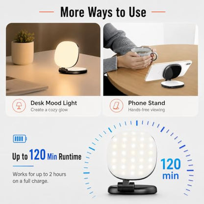 Magnetic Selfie Light Compatible with MagSafe, Foldable LED Phone Light with Mirror, 72 LEDs Stepless Brightness & Color Temperature, 360° Rotating Fill Light for Selfies, Makeup, TikTok, Zoom - color: Black-1