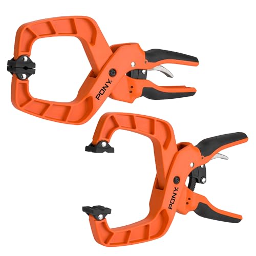 PONY 2-Pack 4-Inch Quick-Release Ratcheting Wood Clamps for Woodworking, Professional Hand Clamps with Box-Joint Design, Ergonomic Handles, 40 LBS Clamping Force