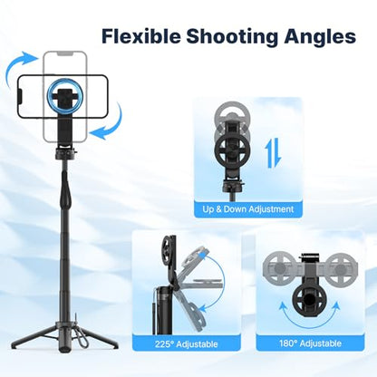 Magnetic Pocket Selfie Stick for iPhone, Lightweight Mini Selfie Stick Tripod with Detachable Remote, MagSafe Compatible, Foldable Extendable Phone Holder for Travel/Vlog/Video/Content Creators