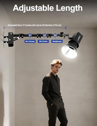 AMBITFUL Wall Mount Triangle Boom Arm, 43inch/110cm Adjustable Photography Light Bracket, 180° Rotatable Studio Wall Stand with 1/4" 3/8" Screws, 5kg Load for Barbershop Live Streaming Video Shooting - size: Boom Arm -110cm