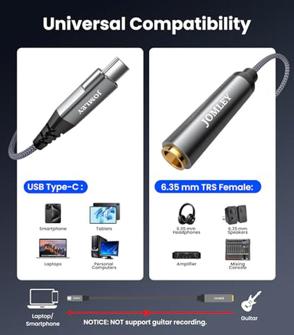 USB C to 1/4 Headphone Adapter 20CM, 1/4 Inch 6.35mm TRS Female to USB C Stereo Jack Headphone Adapter Cable for Amplifiers, Mixers, Home Theater, Smartphones, Laptops - size: 20 CM