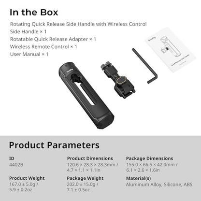 SMALLRIG Wireless Control Side Handle for SMALLRIG Quick Release Phone Cages, Aluminum Handle Grip with Infinite Rotation, Quick Release Adapter, Remote Control Module and Built-in Cold Shoe - 4402B - size: 4402B (With Wireless Control)