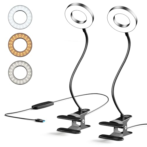2 Pack LED Clip on Desk Lamp, Metal 360 Adjustable Neck Eye-Caring Clamp Lamp with Memory Function, 3 Color Modes & 10 Brightness Levels for Home, Office, Dorm, Bedroom - style: Clip-on Desk Lamp-2Pcak