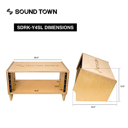 Sound Town DIY 4U Angled Desktop Turret Studio Rack with Solid Baltic Birch Plywood, Golden Oak, Assembly Required (SDRK-Y4SL) - size: 4U, Golden Oak