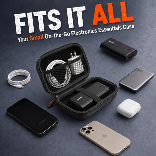 Small Hard Shell Zipper Case - Protective EVA Carrying Case - Universal Portable Storage Travel Pouch Bag for Power Bank, External Hard Drive, Charger, Cell Phone, USB Cable, Electronic Accessories