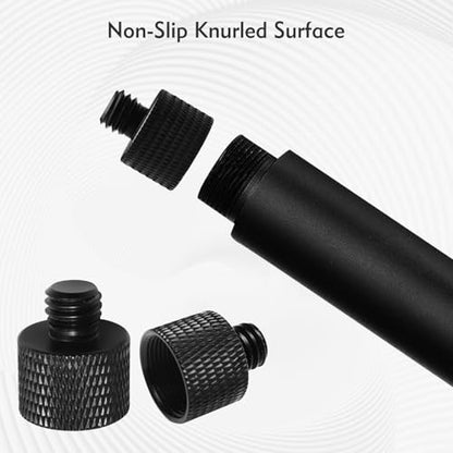 2 Pack Mic Stand Adapter 5/8" Female to 3/8" Male Screw Thread Adapter - Knurled Aluminum Alloy Microphone Stand Mount Converter for Blue Yeti, Snowball, Shock Mount, Boom Arm & Camera Tripod (Black)