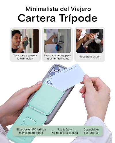 MOFT Phone Tripod Wallet, 3 in 1 Phone Stand Wallet, NFC-Supported Magnetic Phone Stand, MOVAS Vegan Leather Adjustable Card Holder, Aqua - color: Aqua, size: With Card Slot