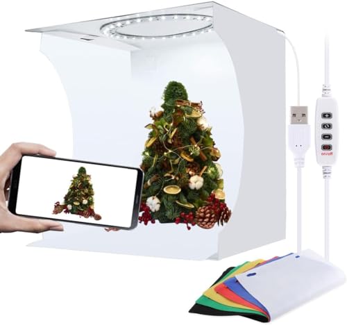 PULUZ Photo Studio Light Box, Portable Folding Photo Light Box with Ring Light and 6 Colors Backdrops,Light Box Photography for Small Size Products - color: 12.9x12.2x12.2in - PVC Ring Light