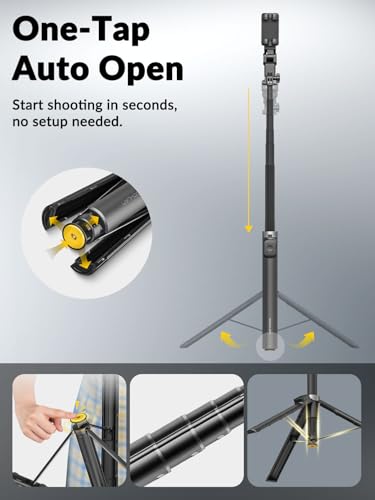 AOCHUAN 70.9” Auto-Open 4-in-1 Smartphone Gimbal Stabilizer for iPhone w/Magnetic Remote,AI Face Tracking Phone Stabilizer(No App Needed), 360°Rotating Gimbal w/RGB Light &Built-in Tripod, M3Pro Black - color: Black