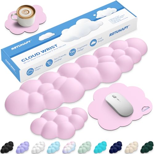 Cloud Wrist Rest Keyboard Cushion, 4-in-1 Ergonomic Cloud Keyboard Wrist Rest and Mouse Pad Set with Memory Foam Arm Support for Palm, Cute Desk Accessory for PC Gaming Setup, Pink - color: 03 Pink, size: Tenkeyless