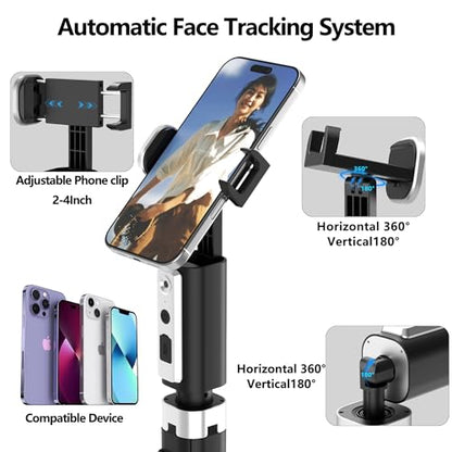 Auto Face Tracking Selfie Stick Tripod for iPhone, Minimalist 360° Rotating AI Tracking Tripod with Wireless Control, 60" Extended Phone Holder for Content Creation Vlogging, Live Streaming - style: basic