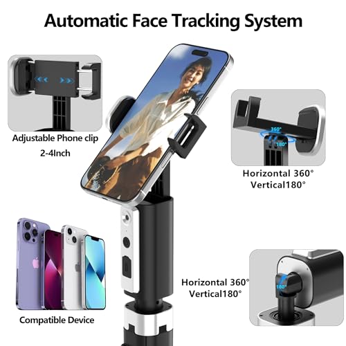 Auto Face Tracking Selfie Stick Tripod for iPhone, Minimalist 360° Rotating AI Tracking Tripod with Wireless Control, 60" Extended Phone Holder for Content Creation Vlogging, Live Streaming - style: basic