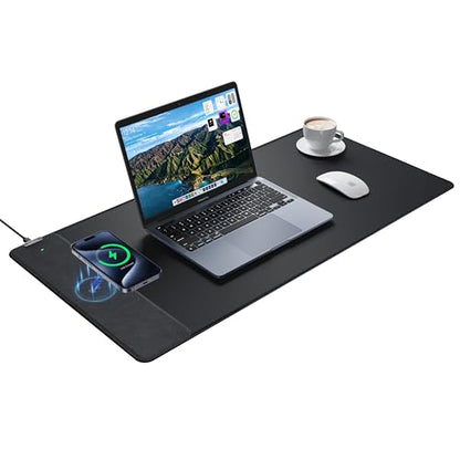 ExtreLife Wireless Charging Mouse Pad, Gaming Mouse Pad with Ultra-Smooth Surface, 31.5”x15.75” Large Desk Mat, Non-Slip Rubber Base, Waterproof Computer Keyboard Pad for Gaming, MacBook, Laptop, Desk - color: Black - 31.5"x15.7" (Wireless Charging)