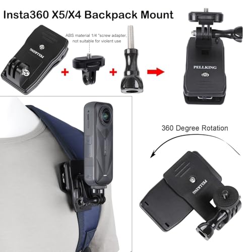 PellKing Bike Motorcycle Handlebar Mounting Bundle Kit for Insta360 X5/X4,Action 5 Pro/4/3, Included 360 Rotation Handlebar Mount,1/4" Adapter Helmet Adhesive Stick,Backpack Clip,Screen Protector