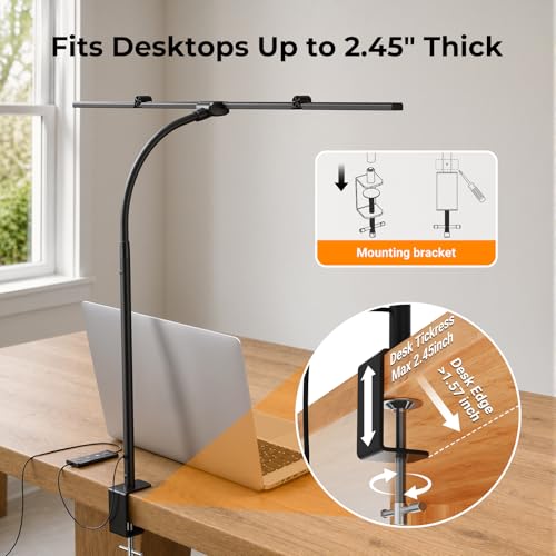 LED Desk Lamps for Home Office,Smart Adjustable Swing Arm Desk Lamp with Clamp,Gooseneck Tall Clip on Desk Light for Sewing,Reading,Drawing,Workbench,Study,Screen,Crafting,Monitor Architect,Computer