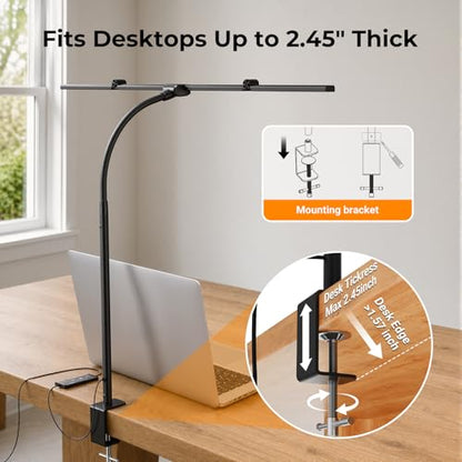 LED Desk Lamps for Home Office,Smart Adjustable Swing Arm Desk Lamp with Clamp,Gooseneck Tall Clip on Desk Light for Sewing,Reading,Drawing,Workbench,Study,Screen,Crafting,Monitor Architect,Computer
