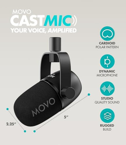 Movo Video Podcast Equipment Bundle – USB Audio Interface, 2 XLR Dynamic Microphones, 2 4K Cameras, 2 Boom Arms – Complete Podcast Setup