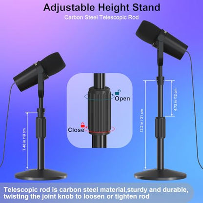 Desktop Mic Stand,Adjustable Height Podcast Microphone Stand with Mic Clip 3/8" to 5/8" Adapter,for Shure MV7 |MV7+ |MV7X XLR,Fifine AM8 |K688 |XR&USB,PM1 XLR,Razer Seiren V2|V3 - size: Mic Stand with Mic Clip