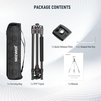 NEEWER 77 inch Camera Tripod Monopod for DSLR, Phone with 360° Panoramic Ball Head, 2 Axis Center Column, Arca Type QR Plate, Bag, Compact Aluminum Lightweight Travel Tripod 34lb Max Load, TP77 - style: Travel Tripod