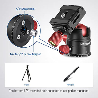 NEEWER Tripod Head, 360° Rotating Panoramic Ball Head with 1/4” Quick Shoe Plate for Tripod Monopod Slider DSLR Camera Camcorder, Max Load up to 5kg/11lb – GM28 - style: GM28