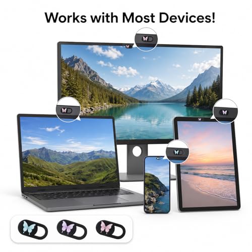6 Pcs Laptop Camera Cover Slide 0.73''x0.35'' Butterfly Design Ultra-Thin Webcam Cover Slide Web Cam Privacy Blocker for Laptop Desktop Computer Phone Tablet to Protect Your Privacy and Security