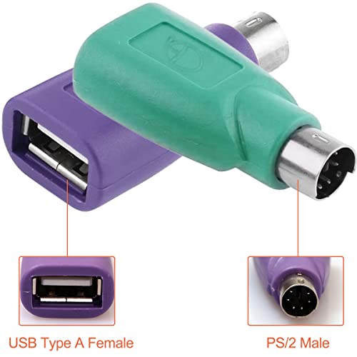 PS/2 to USB A Adapter Male to Female Keyboard Adapter PS-2 Jack to USB A Plug for Mouse and Keyboard, Replacement PS/2 Keyboards Adapters, 4 PCS - color: USB F to PS/2 M