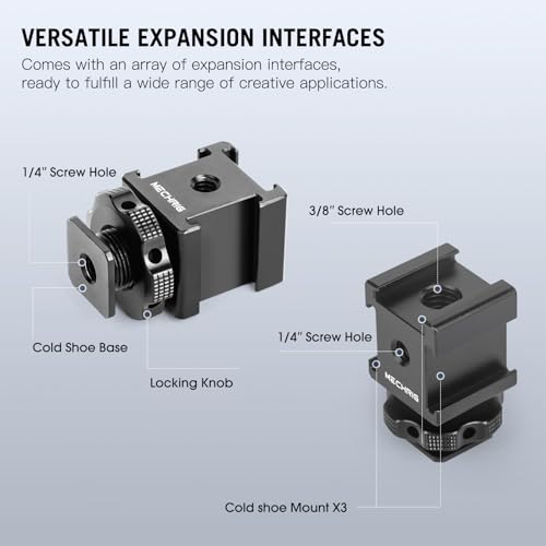 Triple Cold Shoe Mount Cold Shoe Adapter, Aluminum Camera Hot Shoe Extension Bracket with 3 Port Cold Shoe Mounts for Camera Cage Flash LED Light Monitor Microphone (62028)