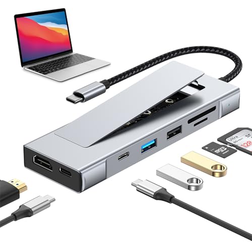 8-in-1 USB C Hub with M.2 NVMe SSD Enclosure, 4K HDMI, 100W PD, 10Gbps USB-C, USB3.2, SD/TF Card Reader for XPS, Dell, MacBook Pro, iPad Pro Upgraded