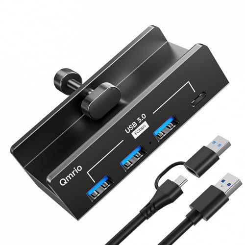 USB Hub 3.0, 5Gbps Clamp USB Hub for Desk/Monitors with Extra Power Supply Port, 3 USB-A Data Ports, USB-C Data Port for iMac Pro/iMac (Black) - color: Black
