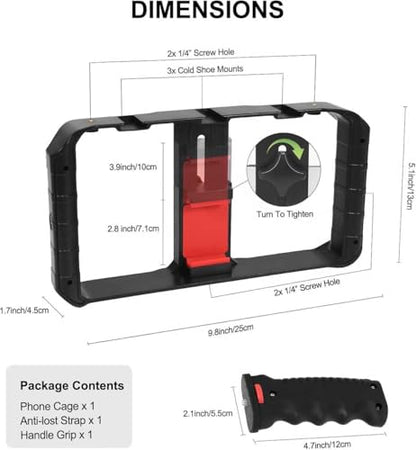 Adjustable Smartphone and PC Tablet Stabilizers and Mount with Cold Shoe for Film Maker Video Grapher Compatible with iPhone 17/1615/14/13/12/ Pro Max and Android
