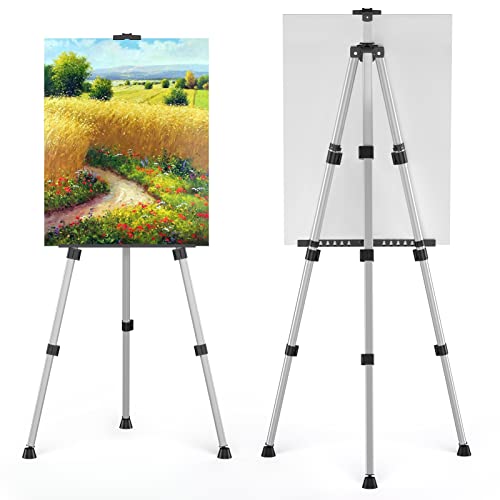 Art Painting Display Easel Stand - Portable Adjustable Aluminum Metal Tripod Artist Easel with Bag, Height from 17" to 66", Extra Sturdy for Table-Top/Floor Painting, Drawing, and Displaying, Silver - style: Silver - 1pack