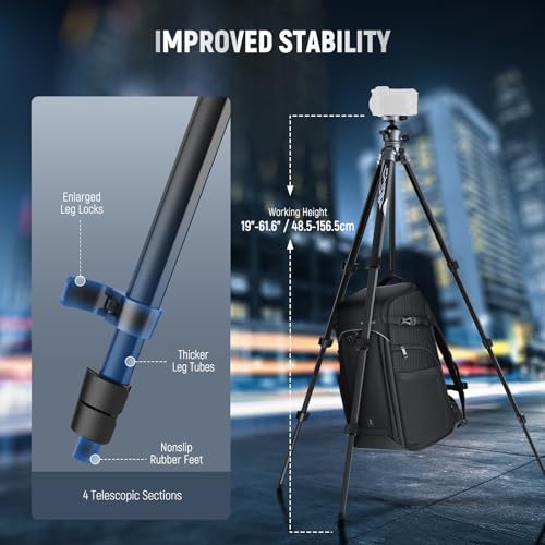 NEEWER LITETRIP LT07 61" Aluminum Travel Tripod for Camera w Pan Tilt Low Profile Ball Head, Arca QR Plate Compatible with PD Tripod Plate, Dual Center Axis, Phone Holder, Max Load 22lb - style: LT07 w/Clip