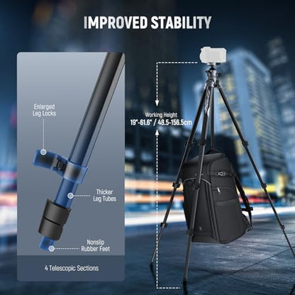 NEEWER LITETRIP LT07 61" Aluminum Travel Tripod for Camera w Pan Tilt Low Profile Ball Head, Arca QR Plate Compatible with PD Tripod Plate, Dual Center Axis, Phone Holder, Max Load 22lb - style: LT07 w/Clip