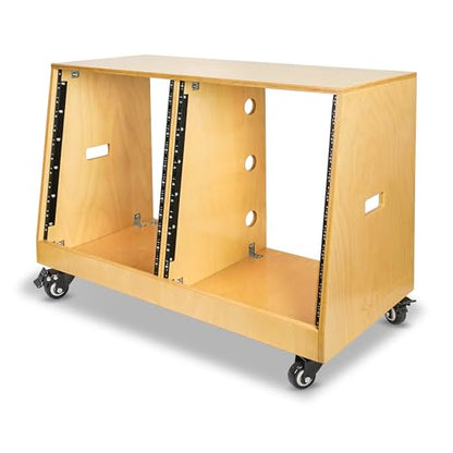 Sound Town DIY 2 x 12U Slanted Studio Rack with Solid Baltic Birch Plywood, Casters, Golden Oak for Recording Room, Home Studio (SDRK-D12T) - size: 2 x 12U, Golden Oak