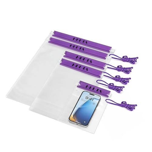 HEETA 5-Pack Clear Waterproof Dry Bag Pouch, Water Tight Cases Dry Bags Document Holder for Camera Mobile Phone Maps, Kayaking Boating - color: Purple